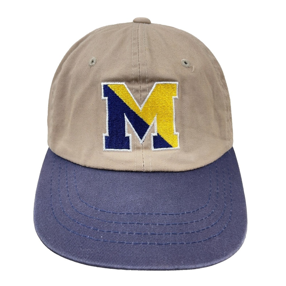 Vintage Michigan Wolverines Hat Cap Strap Back 90s Starter Tan Khaki Y2K Dad